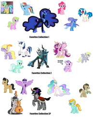 Size: 2043x2595 | Tagged: safe, cherry fizzy, daisy, derpy hooves, diamond tiara, dj pon-3, doctor whooves, flower wishes, king sombra, lemony gem, lightning dust, lyra heartstrings, lyrica lilac, nightmare moon, octavia melody, pinkie pie, princess cadance, princess celestia, queen chrysalis, rainbow dash, shining armor, time turner, trixie, twilight sparkle, vinyl scratch, alicorn, pony, g4, cherry fizzy cola, favorite collection, female, idea, mare, speculation, twilight sparkle (alicorn)