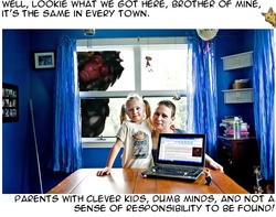 Size: 608x479 | Tagged: safe, human, fanfic:cupcakes, caption, child, computer, drama, image macro, irl, irl human, laptop computer, meta, parenting, photo, tv tropes