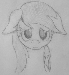 Size: 646x701 | Tagged: safe, artist:zesandvich, derpy hooves, pegasus, pony, g4, female, mare, sad, traditional art