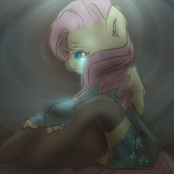 Size: 600x600 | Tagged: safe, artist:marinakirby, fluttershy, anthro, g4, clothes, crying, glowing, skirt, stockings