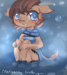 Size: 800x900 | Tagged: safe, artist:marinakirby, bison, buffalo, anthro, 30 minute art challenge, blue eyes, clothes, feather