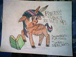 Size: 640x480 | Tagged: safe, artist:drblarts, twilight sparkle, bison, buffalo, g4, 30 minute art challenge, book, species swap, traditional art, twilight sparkle (alicorn)