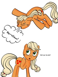 Size: 768x1024 | Tagged: source needed, safe, artist:silverfox, applejack, g4, sneezing