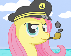 Size: 1126x896 | Tagged: safe, artist:evetssteve, fluttershy, g4, female, pipe, sailor hat, smoking, solo