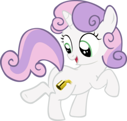 Size: 1800x1705 | Tagged: safe, artist:cwossie, artist:turtl3, edit, sweetie belle, g4, one bad apple, butt, female, implied watersports, looking back, open mouth, plot, raised hoof, raised leg, recolor, simple background, smiling, solo, transparent background, vector