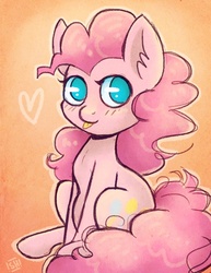 Size: 600x776 | Tagged: safe, artist:steveholt, pinkie pie, earth pony, pony, g4, female, heart, looking at you, mare, no pupils, solo, tongue out