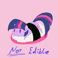 Size: 1000x1000 | Tagged: safe, artist:thattagen, twilight sparkle, original species, g4, basashi, female, food, meat, micro, ponies in food, ponies in sushi, solo, sushi