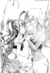 Size: 684x985 | Tagged: safe, artist:tsurukinoki, gilda, pinkie pie, g4, female, grayscale, humanized, lesbian, monochrome, ship:gildapie, shipping, winged humanization