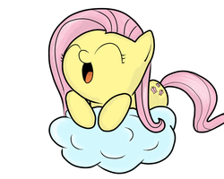 Size: 1280x1024 | Tagged: dead source, safe, artist:beornus, fluttershy, pegasus, pony, g4, baby, babyshy, cloud, cute, eyes closed, female, happy, hnnng, on a cloud, open mouth, prone, shyabetes, simple background, smiling, solo, weapons-grade cute, white background, younger