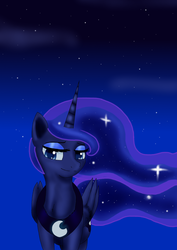 Size: 1198x1688 | Tagged: safe, artist:b1uem00n, princess luna, alicorn, pony, g4, female, mare, night, solo