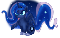 Size: 810x514 | Tagged: safe, artist:b1uem00n, princess luna, alicorn, pony, g4, chibi, cute, female, mare, solo, tongue out