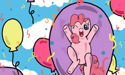 Size: 1024x614 | Tagged: safe, artist:mitolizard, pinkie pie, g4, balloon, ms paint, pinkie pie trapped in a balloon, then watch her balloons lift her up to the sky