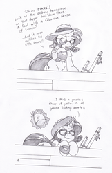Size: 942x1450 | Tagged: safe, artist:joey darkmeat, rarity, pony, unicorn, g4, bipedal, comic, crossover, jar, jarate, meet the sniper, monochrome, pee in container, sketch, sniper, sniper (tf2), sydney sleeper, team fortress 2, traditional art, urine