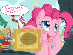 Size: 1600x1200 | Tagged: dead source, safe, artist:annakitsun3, part of a set, pinkie pie, g4, blushing, bronybait, bust, cute, dialogue, diapinkes, female, flattered, gala ticket, grand galloping gala, solo, speech bubble