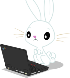 Size: 4096x4557 | Tagged: safe, artist:cloudsdalecompanion, angel bunny, g4, absurd resolution, ibm, laptop computer, simple background, thinkpad, transparent background, vector