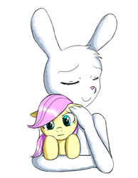 Size: 700x900 | Tagged: artist needed, safe, angel bunny, fluttershy, anthro, g4, role reversal