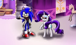 Size: 2500x1500 | Tagged: safe, artist:sweecrue, rarity, g4, carousel boutique, clothes, crossover, dapper, glasses, happy, male, mannequin, smiling, sonic the hedgehog, sonic the hedgehog (series), tuxedo