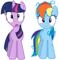 Size: 6400x6480 | Tagged: safe, artist:yanoda, rainbow dash, twilight sparkle, pegasus, pony, unicorn, g4, games ponies play, absurd resolution, duo, female, mare, messy mane, simple background, transparent background, unicorn twilight, vector