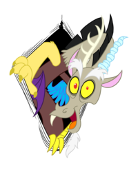 Size: 1044x1302 | Tagged: safe, artist:mickeymonster, discord, draconequus, g4, :d, breaking the fourth wall, bust, fourth wall, happy, looking at you, open mouth, open smile, simple background, smiling, spread wings, transparent background, wings