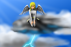 Size: 1664x1109 | Tagged: safe, artist:gravitythunder, derpy hooves, human, g4, cloud, cloudy, female, humanized, solo, winged humanization