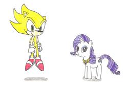 Size: 2033x1386 | Tagged: safe, artist:shadow051, rarity, g4, crossover, crossover shipping, element of generosity, interspecies, male, rarisonic, shipping, sonic the hedgehog, sonic the hedgehog (series), super sonic, traditional art