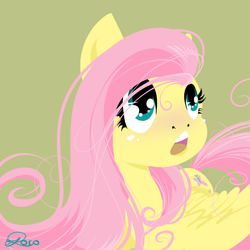 Size: 600x600 | Tagged: safe, artist:nastylady, fluttershy, pegasus, pony, g4, female, looking away, looking up, mare, open mouth, solo, stray strand, three quarter view, turned head, wings
