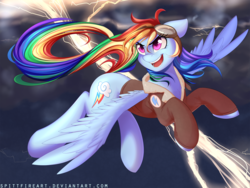 Size: 1600x1200 | Tagged: safe, artist:spittfireart, rainbow dash, pegasus, pony, g4, bomber jacket, female, flying, lightning, mare, solo