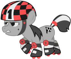 Size: 1200x1000 | Tagged: safe, artist:pageturner1988, finish line (g4), earth pony, pony, call of the cutie, g4, 101 dalmatians, female, filly, foal, helmet, jasper badun, narrowed eyes, roller derby, roller skates, simple background, solo, transparent background, vector