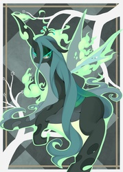 Size: 800x1120 | Tagged: safe, artist:dobroch, queen chrysalis, changeling, changeling queen, g4, crown, female, jewelry, pixiv, regalia, solo
