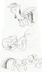 Size: 1021x1738 | Tagged: safe, artist:kittyhawk-contrail, pinkie pie, rainbow dash, twilight sparkle, g4, monochrome