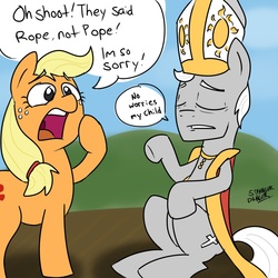 Size: 1000x1000 | Tagged: safe, artist:strangerdanger, applejack, g4, christianity, cross, ponified, pope, pun, religion