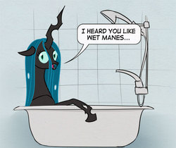 Size: 500x420 | Tagged: safe, artist:el-yeguero, queen chrysalis, g4, bathtub, female, solo