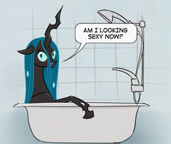 Size: 500x420 | Tagged: safe, artist:el-yeguero, queen chrysalis, g4, bathtub, female, solo