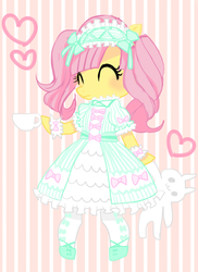 Size: 500x686 | Tagged: safe, artist:asklolitashy, fluttershy, g4, ^^, eyes closed, female, heart, lolita fashion, lolitashy, plushie, puffy sleeves, solo, teacup