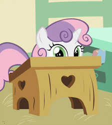 Size: 500x558 | Tagged: safe, sweetie belle, pony, g4, cute, desk, diasweetes, female, looking at you, solo, soon