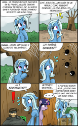 Size: 1024x1660 | Tagged: safe, artist:ciriliko, trixie, twilight sparkle, g4, comic, creeper, solid snake, spanish, translation