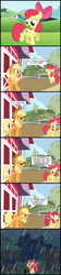 Size: 1024x4584 | Tagged: safe, artist:bronybyexception, edit, apple bloom, applejack, g4, applebuse, comic, cutie mark, dishonorapple, disowned, orphanage, rain, scrunchy face, spanish, translation