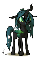 Size: 818x1257 | Tagged: safe, artist:valcron, queen chrysalis, changeling, changeling queen, nymph, g4, crown, cute, cutealis, female, filly, jewelry, regalia, solo, younger