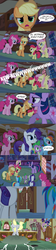 Size: 531x2366 | Tagged: safe, edit, edited screencap, screencap, apple bloom, applejack, derpy hooves, fluttershy, pinkie pie, rainbow dash, rarity, spike, twilight sparkle, pegasus, pony, bridle gossip, g4, comic, female, lighting, mane seven, mane six, mare, screencap comic, spanish, thunder, translation