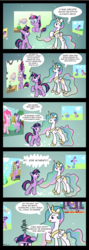 Size: 1024x2878 | Tagged: safe, artist:041744, lyra heartstrings, pinkie pie, princess celestia, trixie, twilight sparkle, alicorn, pony, unicorn, g4, comic, spanish, translation, unicorn twilight