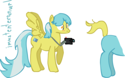 Size: 1280x801 | Tagged: safe, artist:imustenteranurl, tracy flash, pegasus, pony, g4, 30 minute art challenge, background pony, blushing, camera, female, mare, scrunchy face, simple background, spread wings, transparent background, wingboner, wings