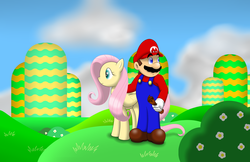 Size: 3278x2118 | Tagged: safe, artist:faren916, fluttershy, g4, crossover, duo, duo male and female, female, grass, male, mare, mario, nintendo, super mario bros.