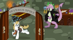Size: 1000x543 | Tagged: safe, artist:kavic, spike, g4, harry potter (series), ponified, severus snape