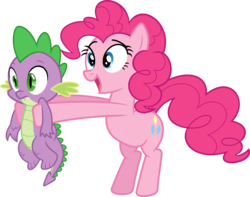 Size: 7625x6000 | Tagged: safe, artist:psychicwalnut, pinkie pie, spike, g4, absurd resolution, holding, simple background, transparent background, vector