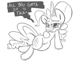 Size: 2776x2197 | Tagged: safe, artist:leadhooves, pinkie pie, g4, bedroom eyes, female, monochrome, solo