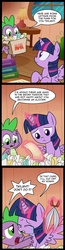 Size: 575x2195 | Tagged: safe, artist:madmax, spike, twilight sparkle, alicorn, dragon, pony, g4, adventure in the comments, alicorn drama, comic, duo, duo male and female, female, golden oaks library, male, mare, scissors, twilight sparkle (alicorn)