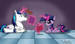 Size: 5385x3144 | Tagged: safe, artist:pa0oliitahw, shining armor, twilight sparkle, g4, book