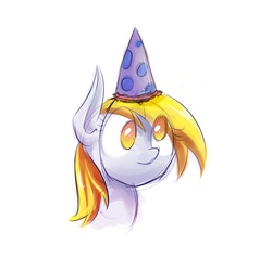 Size: 1258x1199 | Tagged: safe, artist:spontaneouspotato, derpy hooves, pegasus, pony, g4, cute, female, hat, mare, party hat, sketch, solo