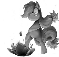 Size: 1176x1125 | Tagged: safe, artist:30clock, applejack, earth pony, pony, g4, bipedal, ear fluff, female, grayscale, monochrome, simple background, solo