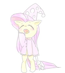 Size: 484x540 | Tagged: safe, artist:30clock, fluttershy, pony, g4, bipedal, clothes, female, pixiv, solo, yawn